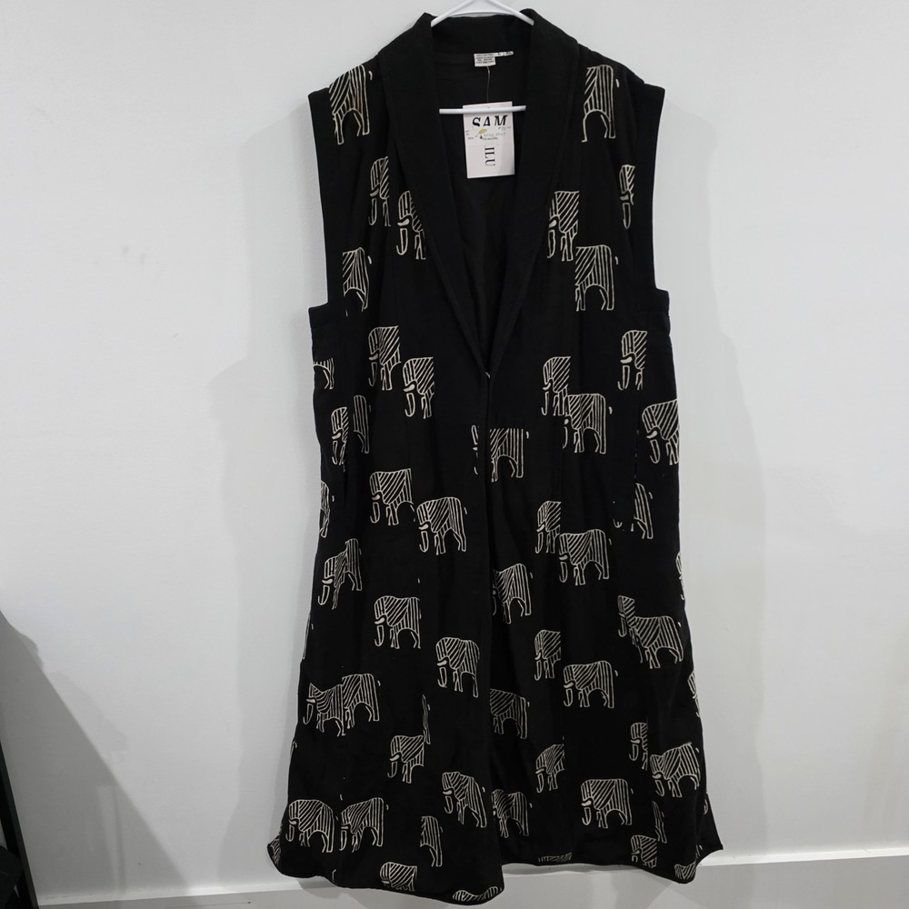 Sam‎ Hilu Duster Vest Jacket Size Large Elephants Cotton India Trench